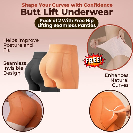 ShapeU Butt Lifter Underwear - Pack Of 2 With FREE High Waist Seamless Underwear
